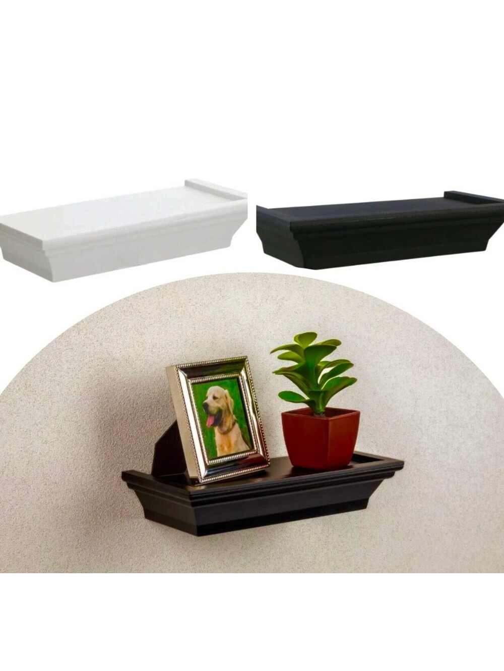 SET OF 2 Small Black Floating Plastic Shelf Shelves 8.6" L x 4" D Holds 5 lbs